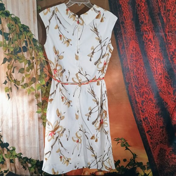 EUC: Vintage 60s R&K Originals White Floral Dacron A-Line Dress Size 16 - Picture 3 of 10
